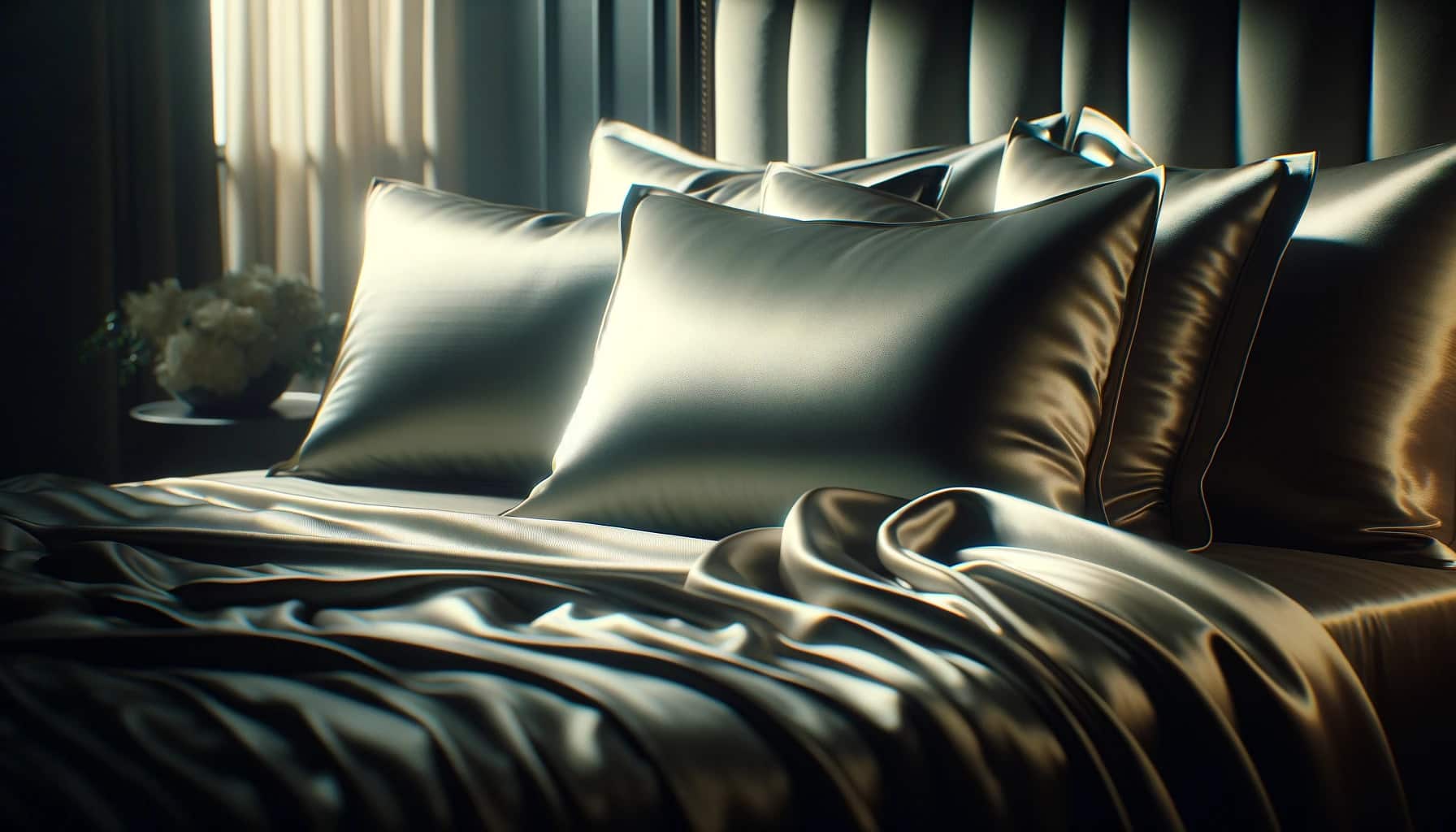 Silk pillowcase on a bed