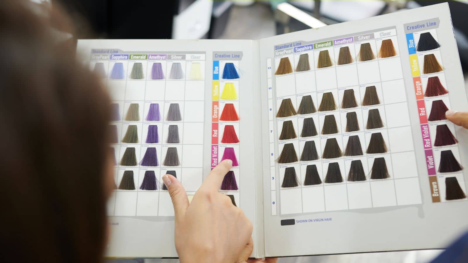 Client Choosing Hair Color in Houston Salon