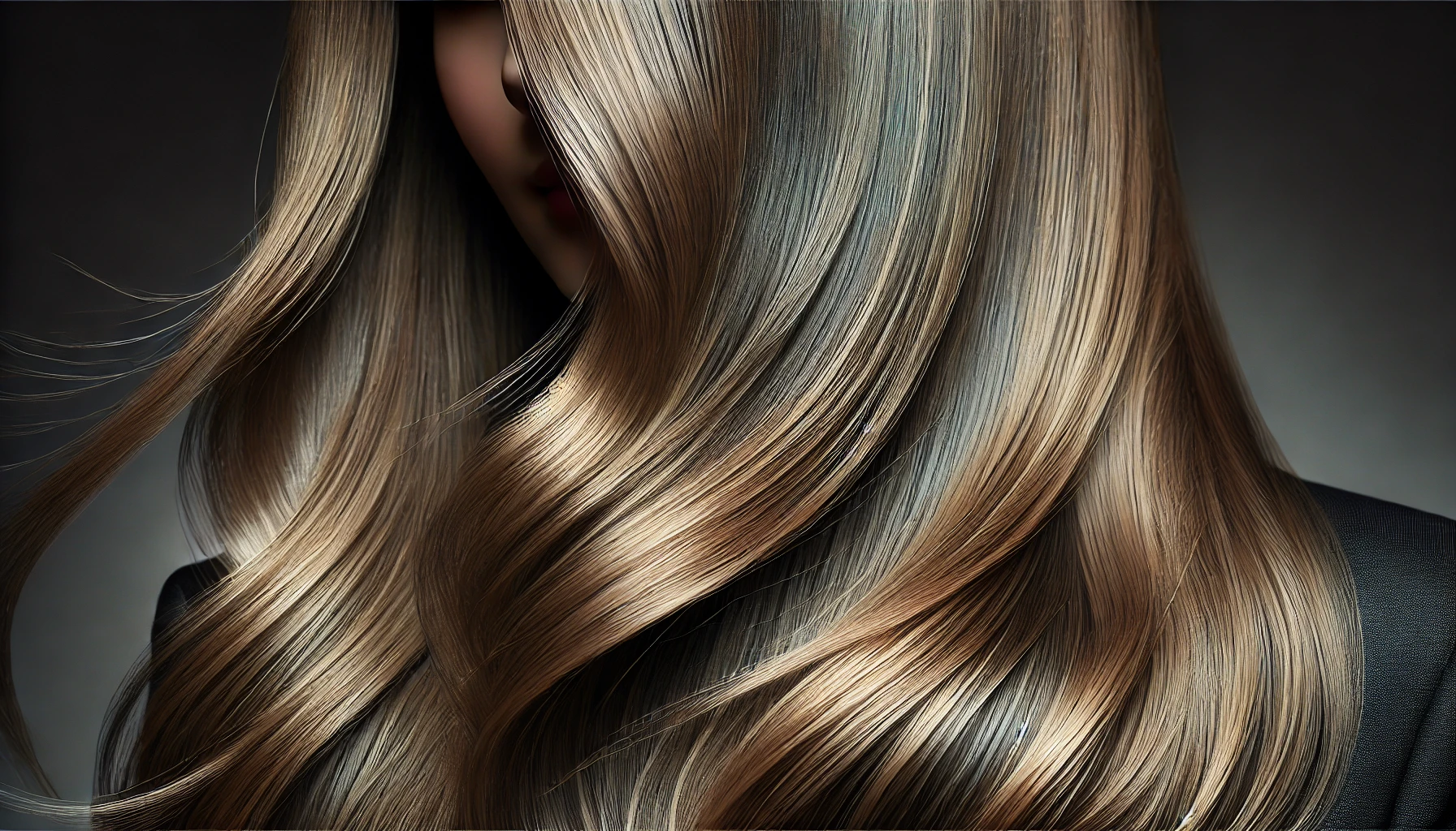 An extreme close-up of a woman's hair featuring lowlights.