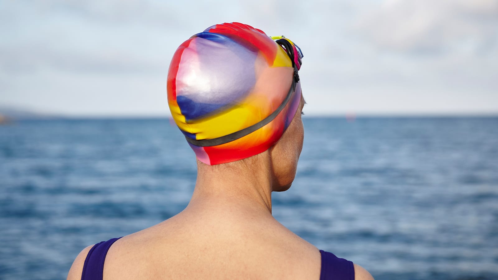 Woman wearing a swim cap