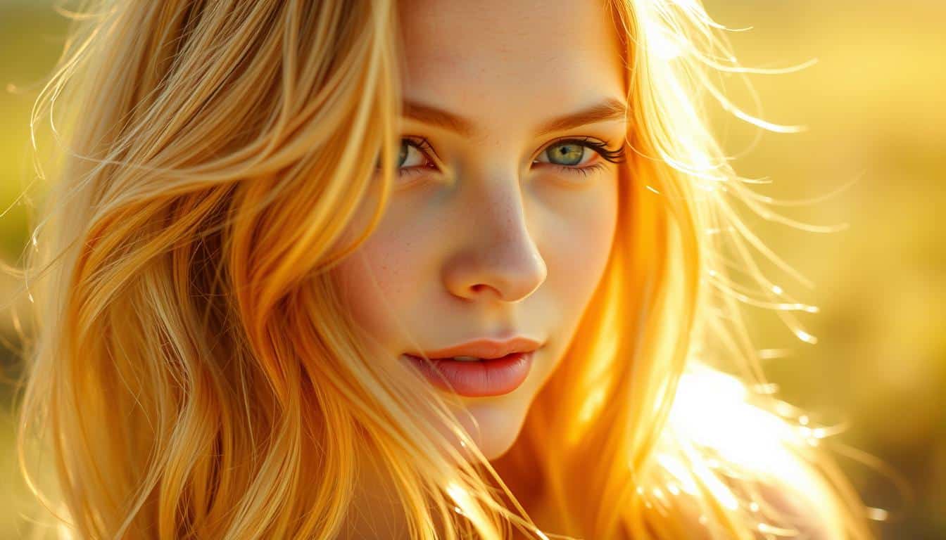 A radiant cascade of bright summer blonde hair