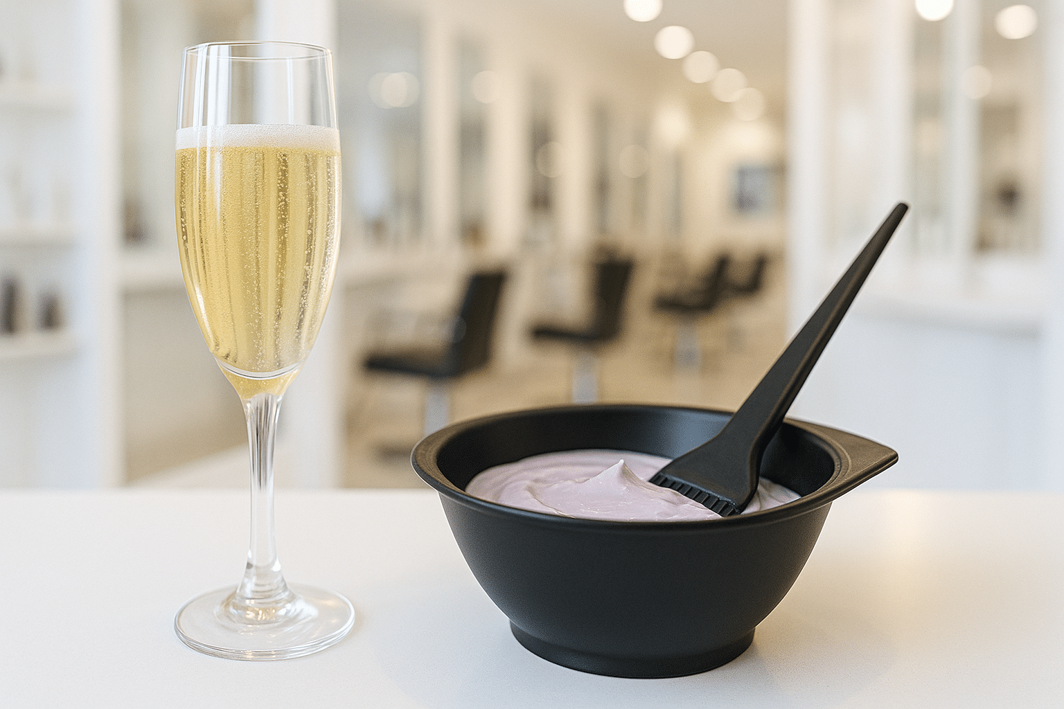 Champagne and blonde hair dye at Trademark Salon in Houston, Texas - The Trademark Experience