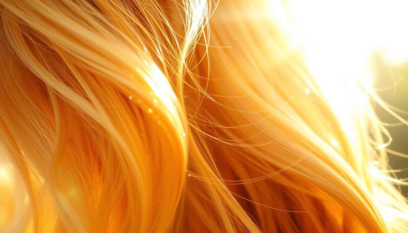 Closeup of vibrant blonde hair in summer sunlight