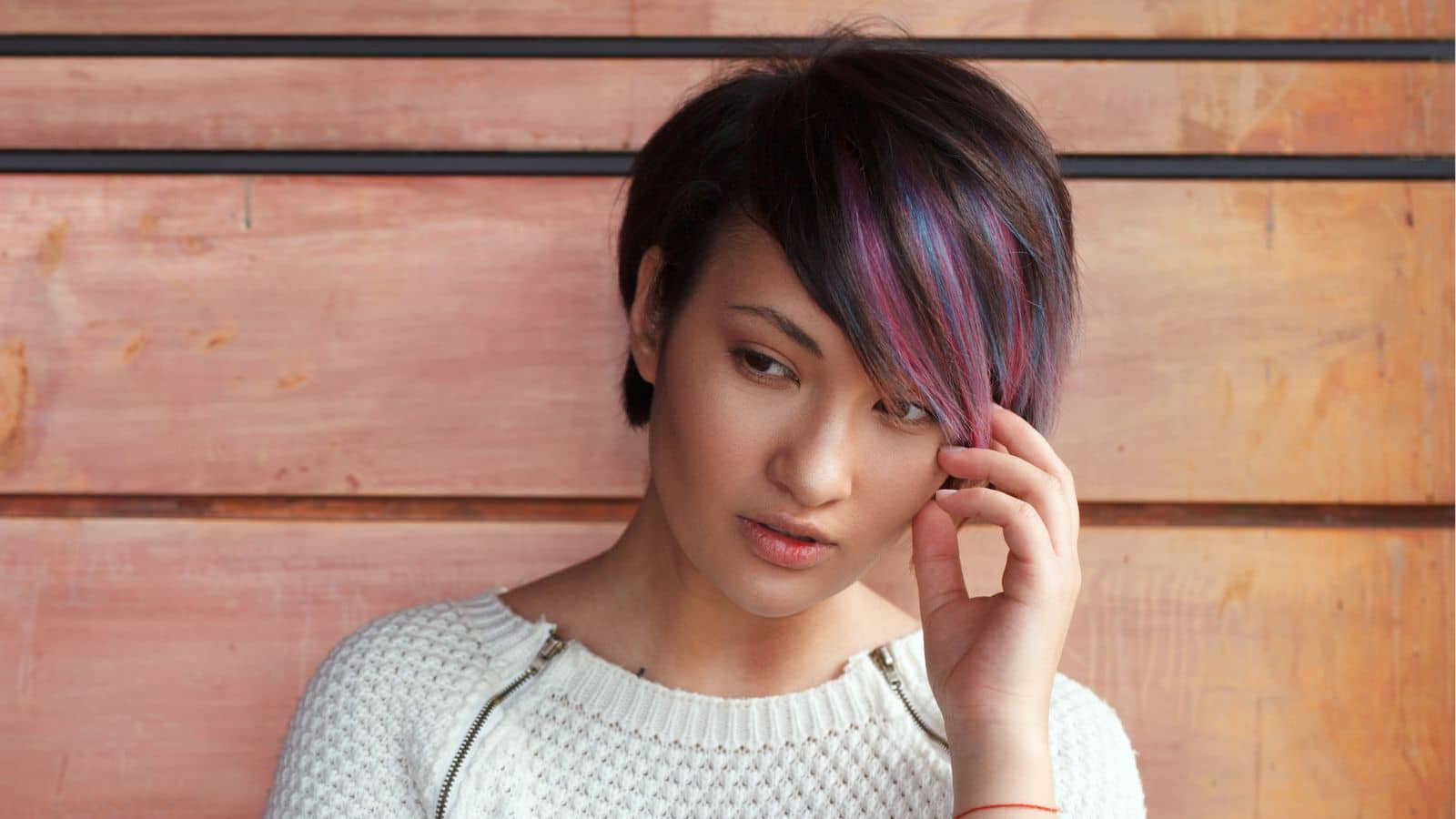 Woman with short colorful hair