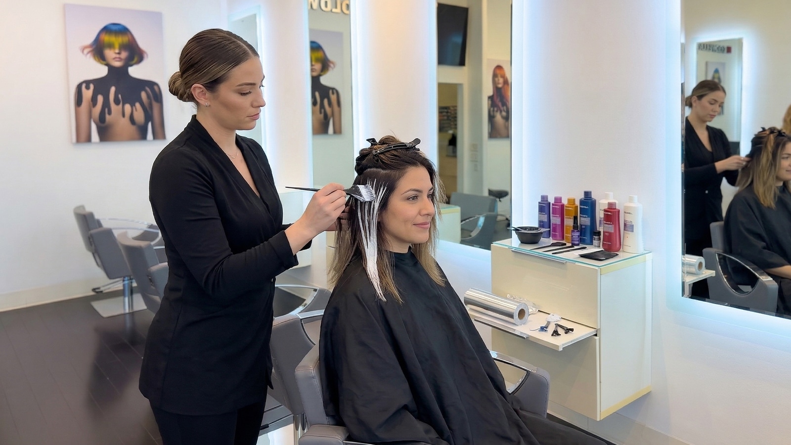 Hand painting balayage in Houston