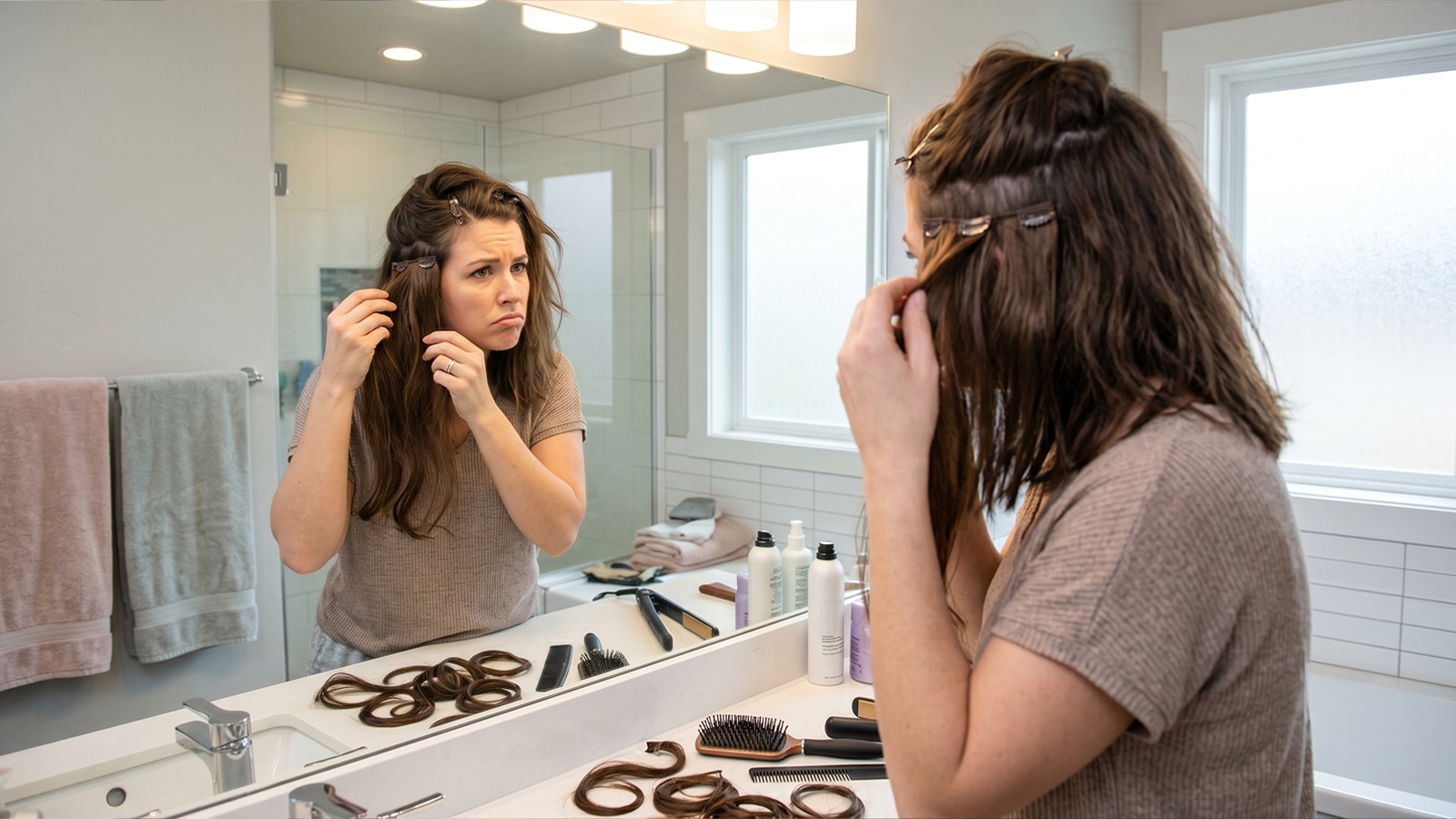 Mom trying clip in extensions